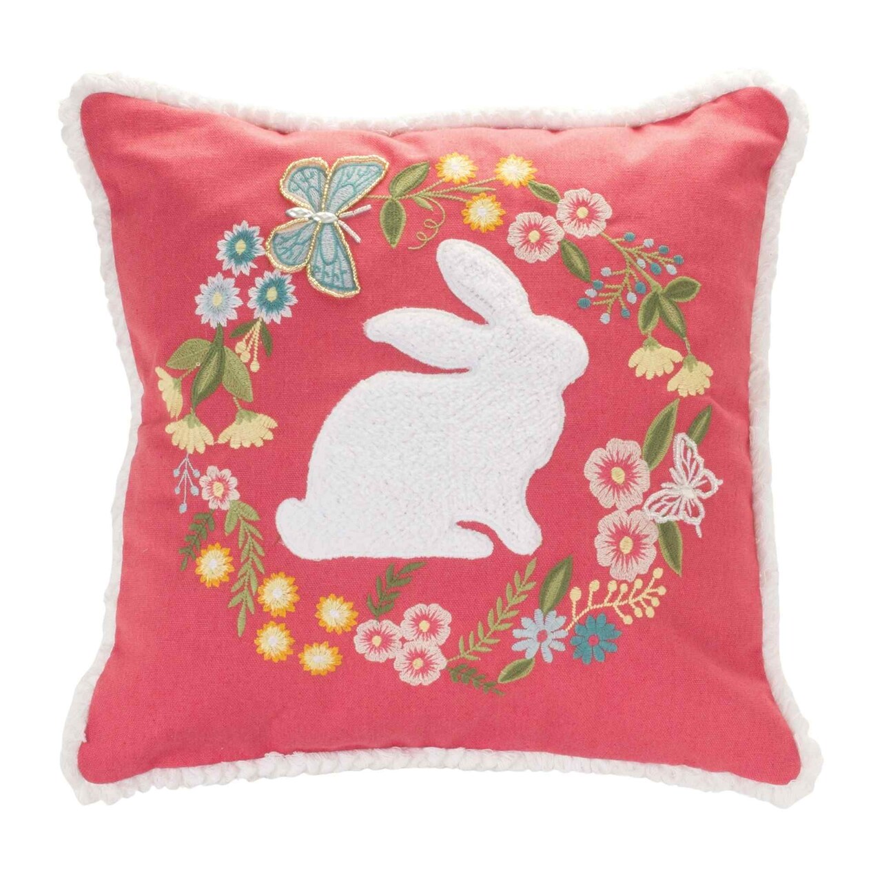 Melrose Rabbit Floral Embroidered Throw Pillow - 16" - Multi-Color